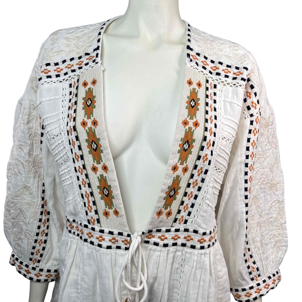 Sundance Marshmallow Embroidered Tassel Tie Open Front Bohemian Jacket‎ Womens L - Picture 2 of 12